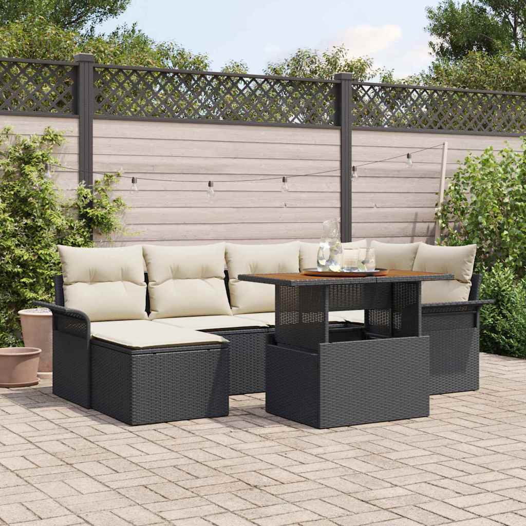 Garten-Sofa-Set mit Speicher 7 pcs Schwarz Poly Rattan